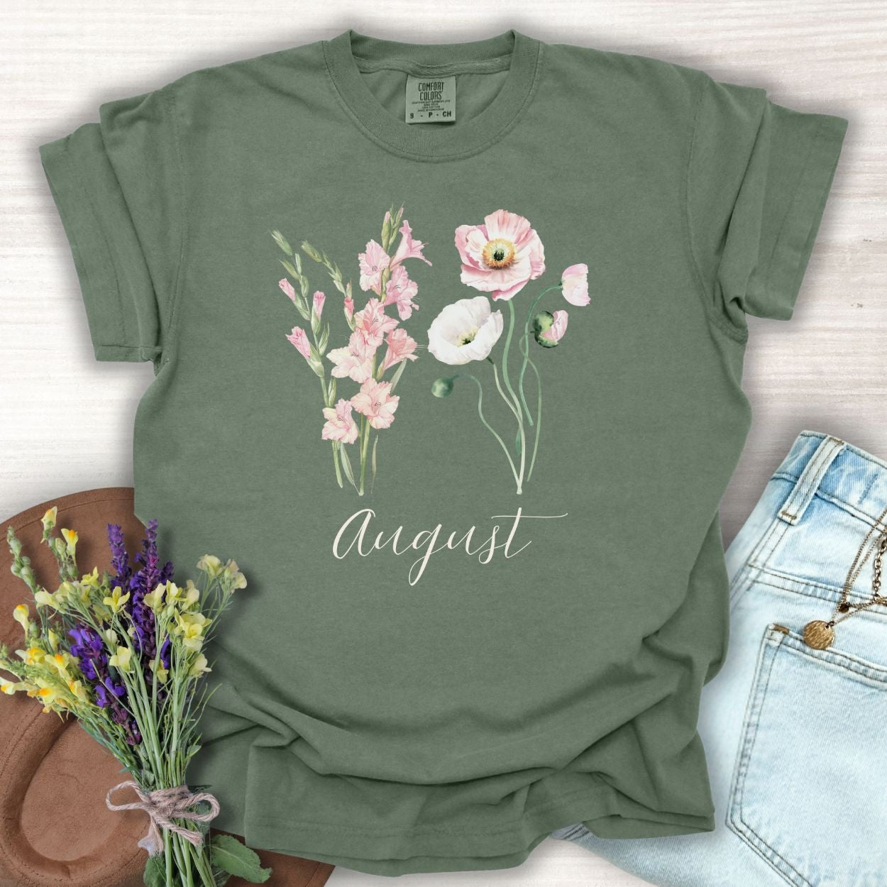 August Birth Month Flower T-Shirt - Gladiolus & Poppy