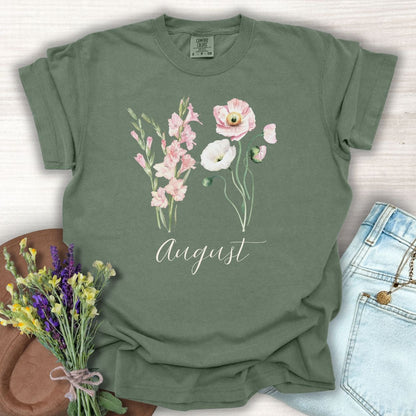 August Birth Month Flower T-Shirt - Gladiolus & Poppy