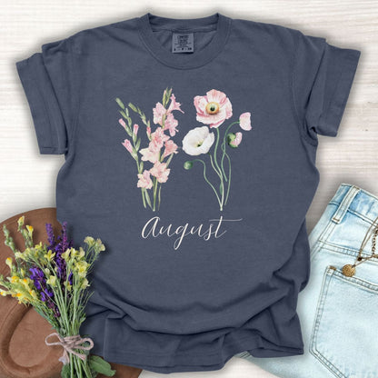 August Birth Month Flower T-Shirt - Gladiolus & Poppy