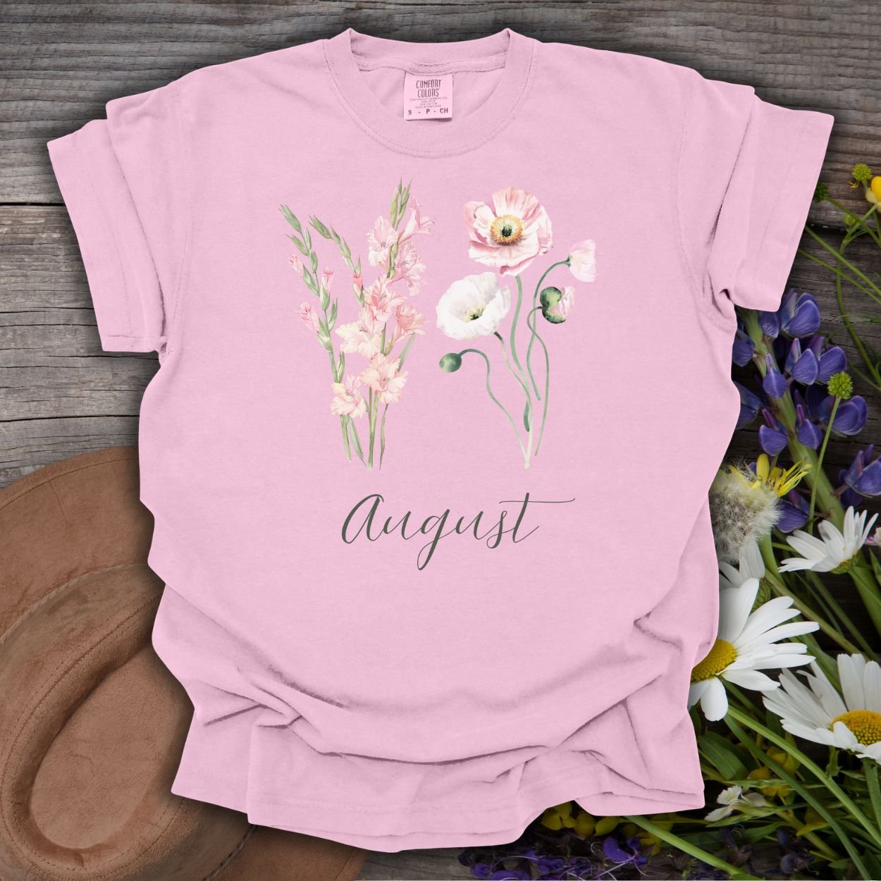 August Birth Month Flower T-Shirt - Gladiolus & Poppy
