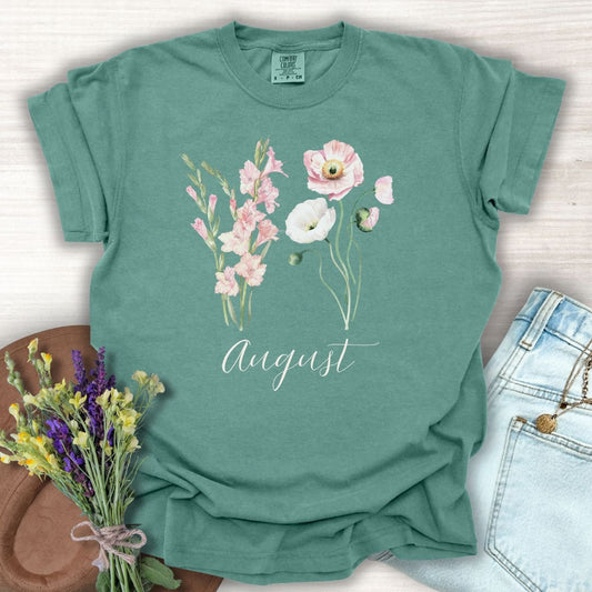 August Birth Month Flower T-Shirt - Gladiolus & Poppy