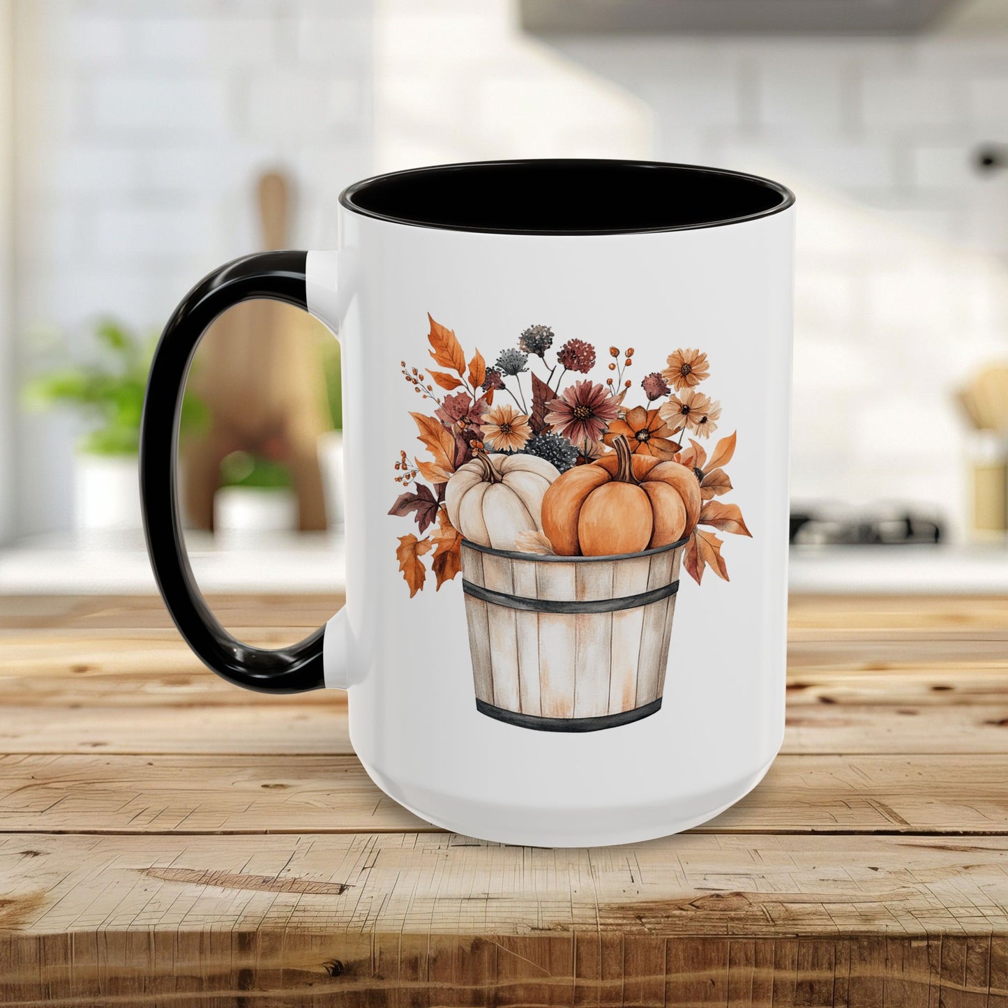 Autumn Basket with Pumpkins & Flowers Mug (11/15oz)
