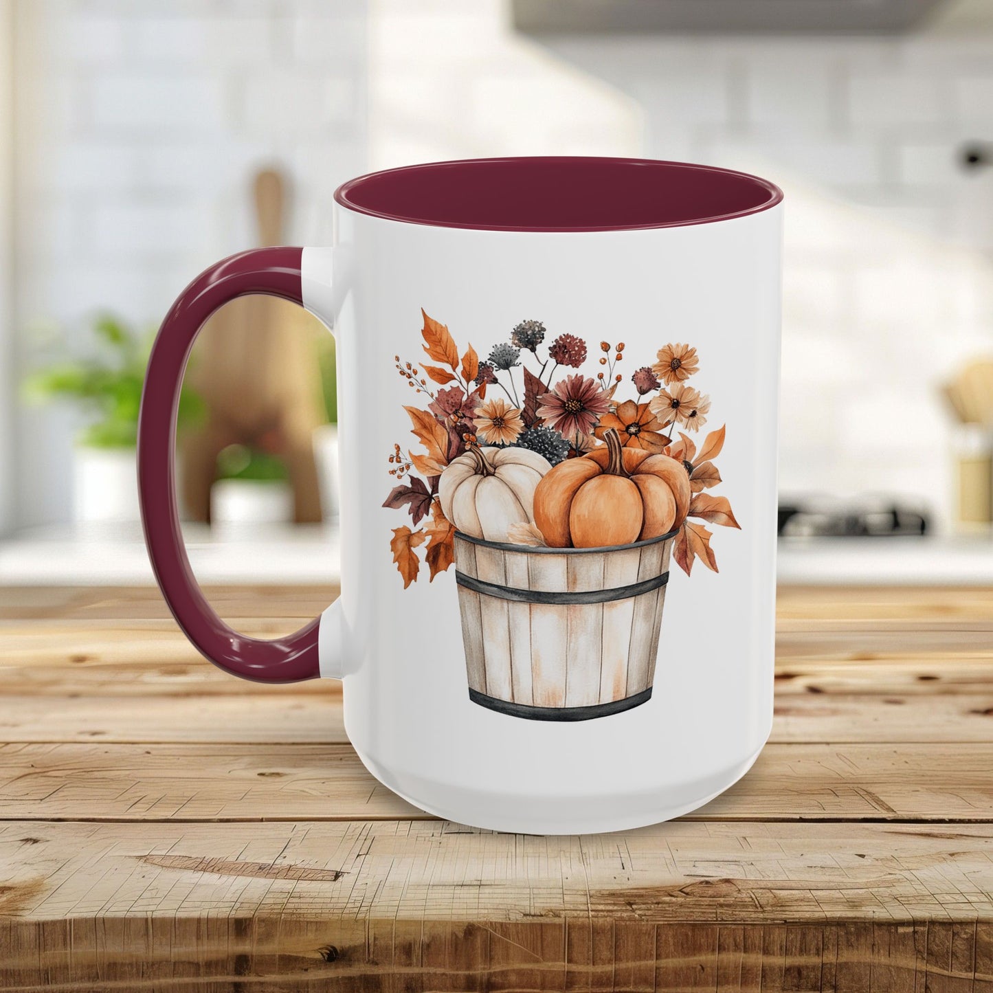 Autumn Basket with Pumpkins & Flowers Mug (11/15oz)
