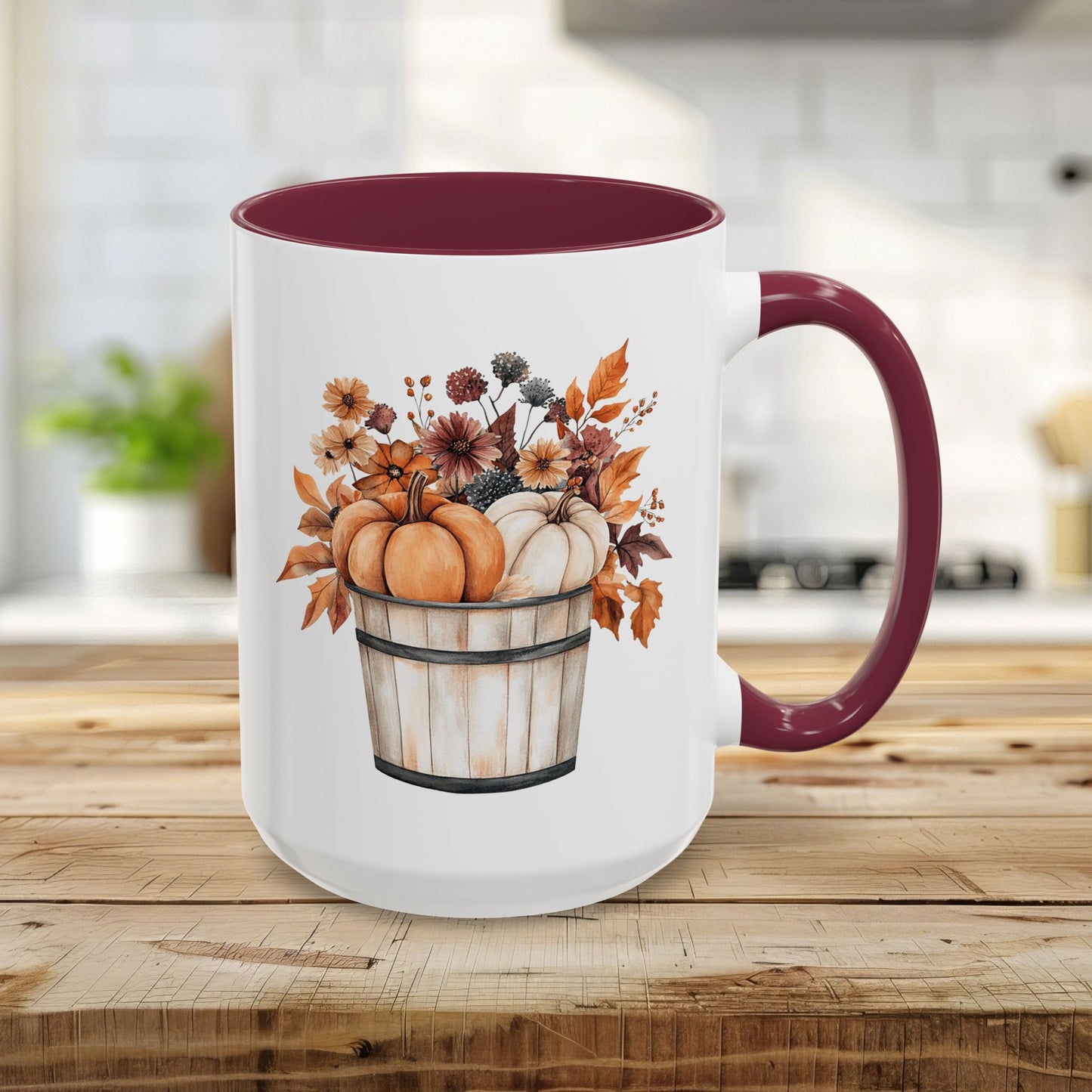 Autumn Basket with Pumpkins & Flowers Mug (11/15oz)