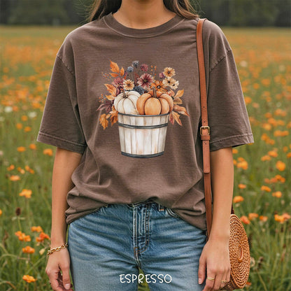 Autumn Basket with Pumpkins & Flowers T-Shirt