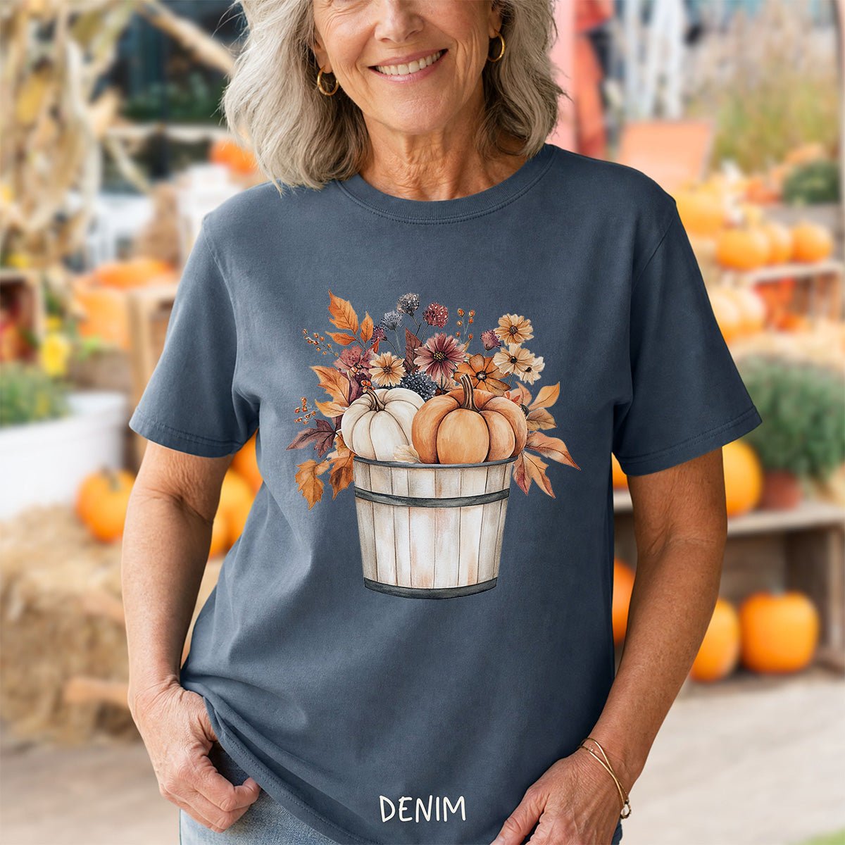 Autumn Basket with Pumpkins & Flowers T-Shirt