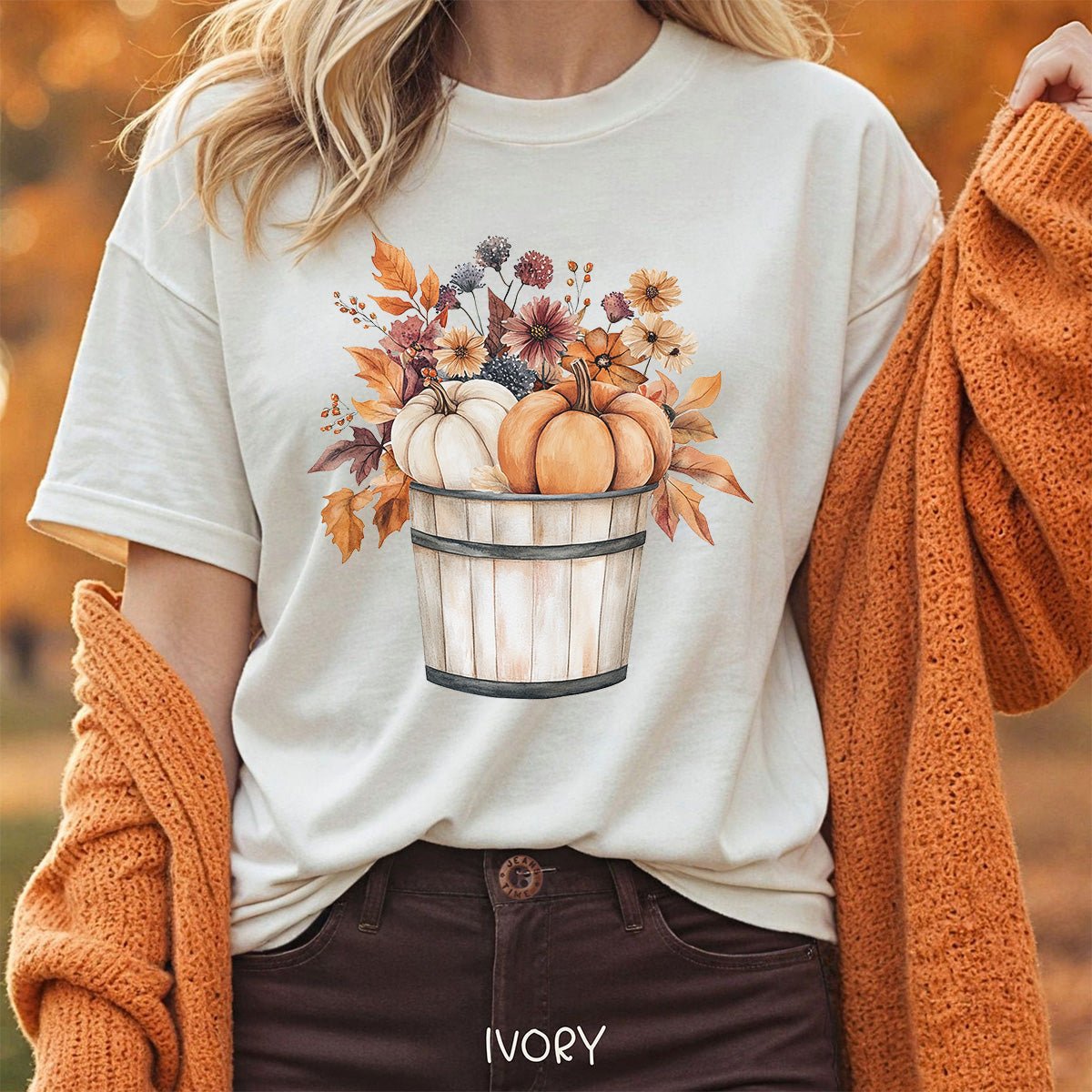 Autumn Basket with Pumpkins & Flowers T-Shirt
