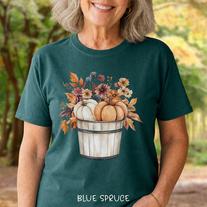 Autumn Basket with Pumpkins & Flowers T-Shirt