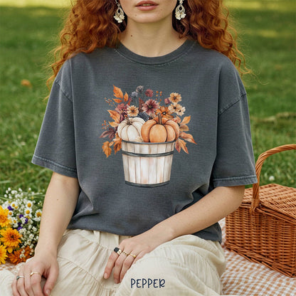 Autumn Basket with Pumpkins & Flowers T-Shirt