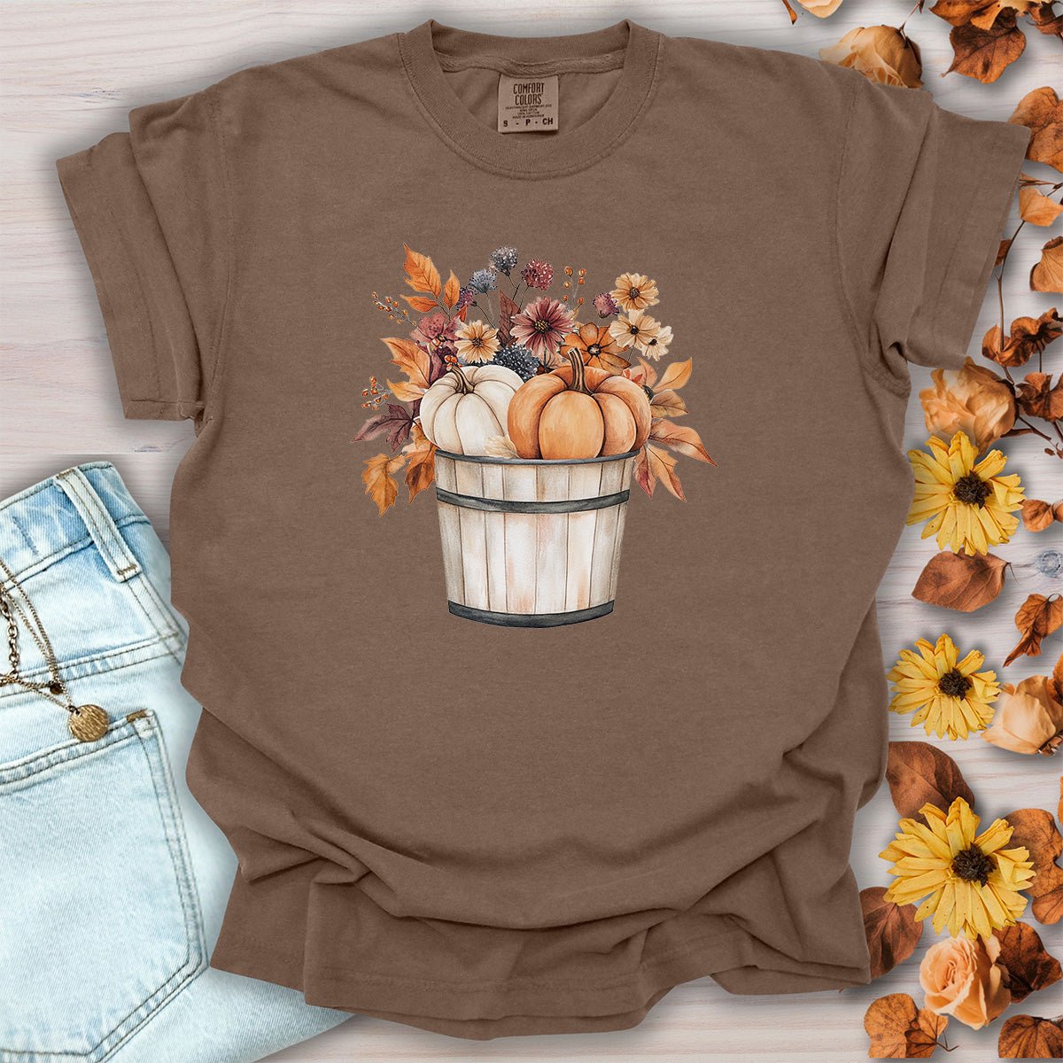 Autumn Basket with Pumpkins & Flowers T-Shirt