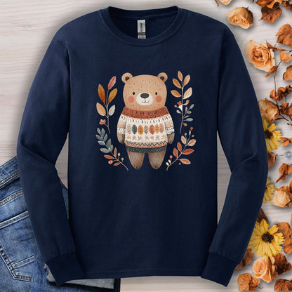 Autumn Bear in Sweater with Foliage Long Sleeve Tee
