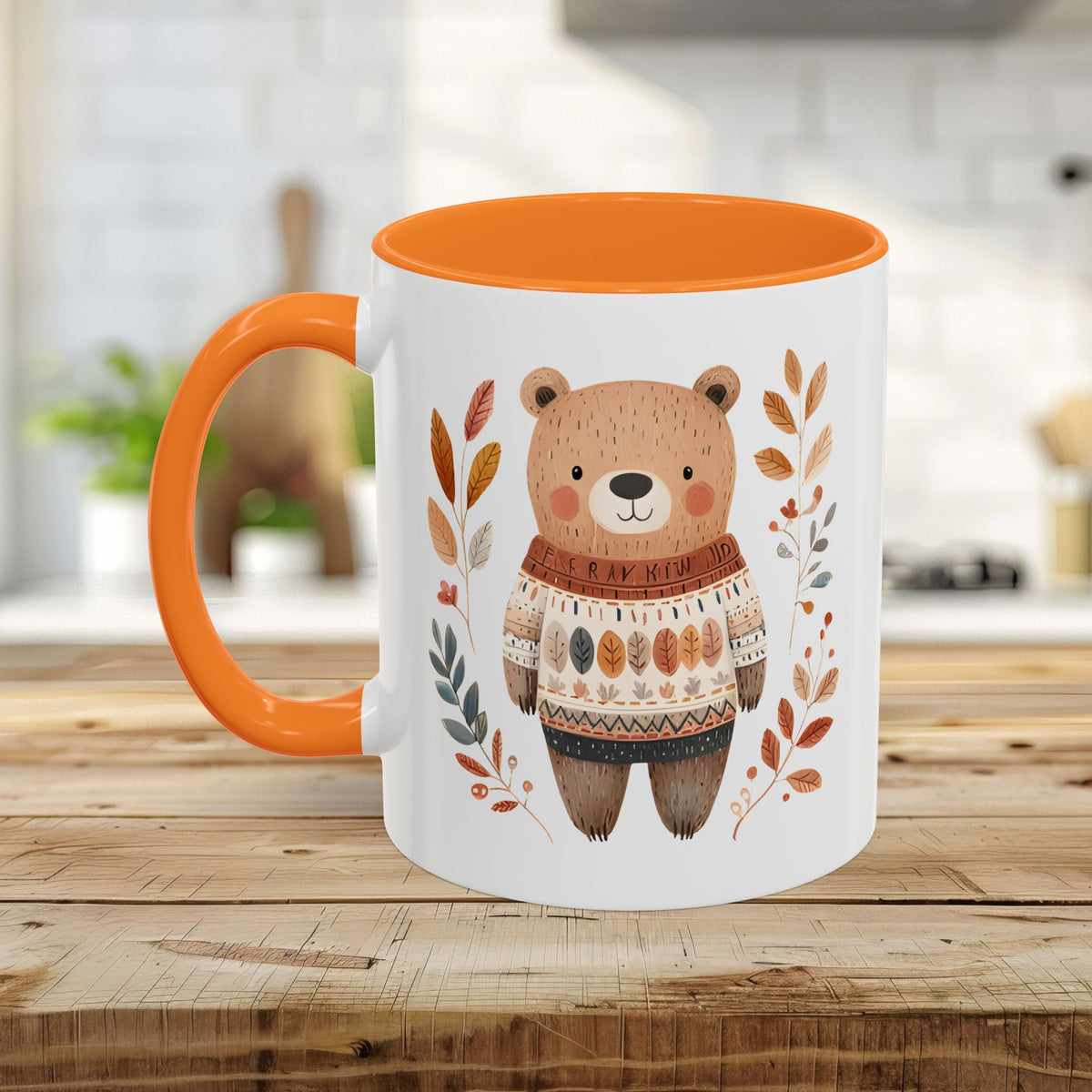 Autumn Bear in Sweater with Foliage Mug (11/15oz)