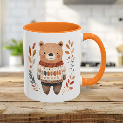 Autumn Bear in Sweater with Foliage Mug (11/15oz)