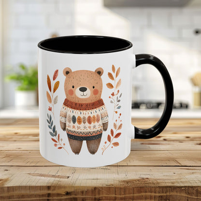 Autumn Bear in Sweater with Foliage Mug (11/15oz)