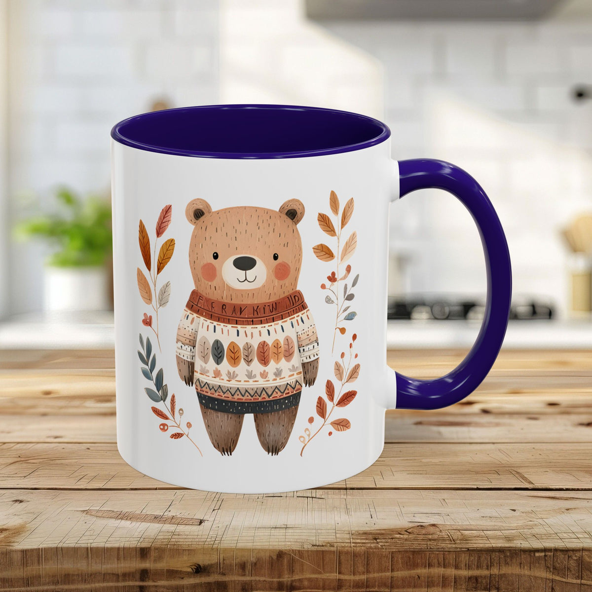 Autumn Bear in Sweater with Foliage Mug (11/15oz)