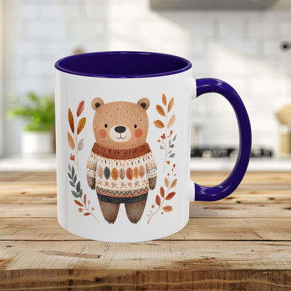 Autumn Bear in Sweater with Foliage Mug (11/15oz)