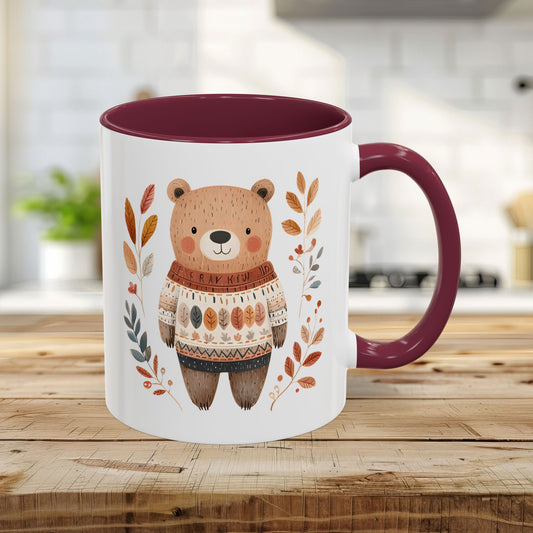 Autumn Bear in Sweater with Foliage Mug (11/15oz)