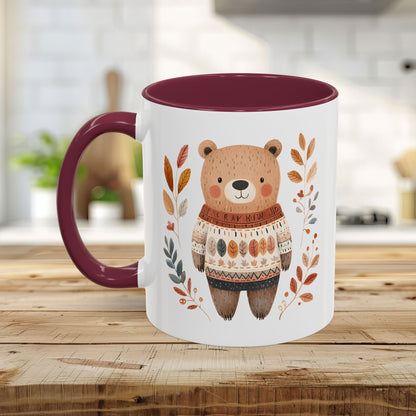 Autumn Bear in Sweater with Foliage Mug (11/15oz)