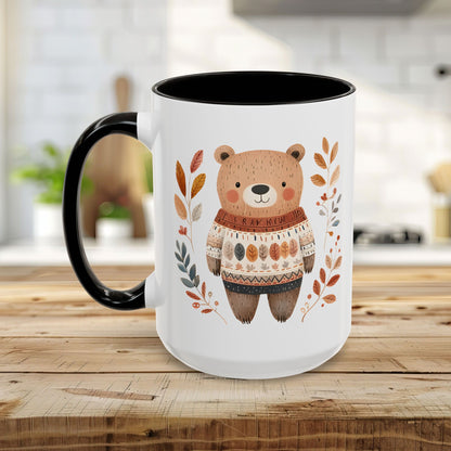 Autumn Bear in Sweater with Foliage Mug (11/15oz)