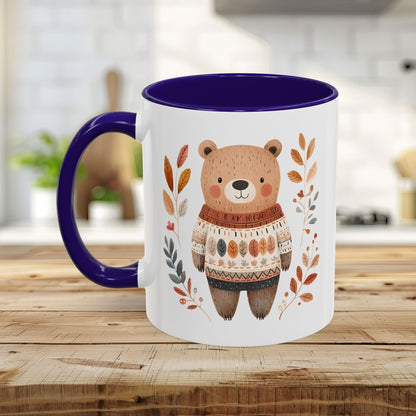 Autumn Bear in Sweater with Foliage Mug (11/15oz)