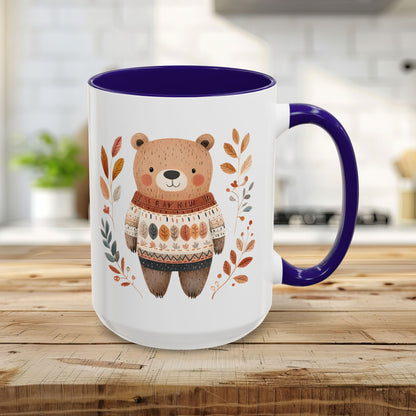 Autumn Bear in Sweater with Foliage Mug (11/15oz)