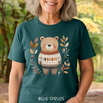 Autumn Bear in Sweater with Foliage T-Shirt