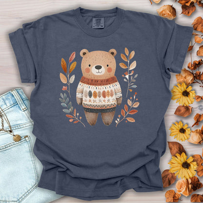 Autumn Bear in Sweater with Foliage T-Shirt