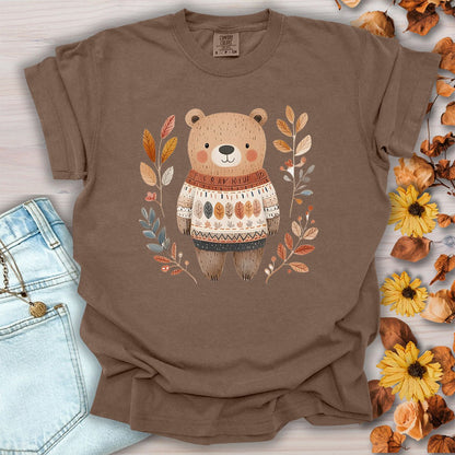 Autumn Bear in Sweater with Foliage T-Shirt