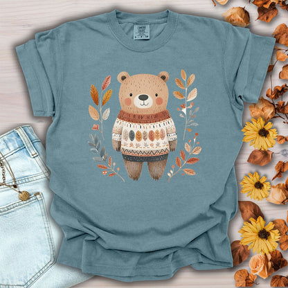 Autumn Bear in Sweater with Foliage T-Shirt