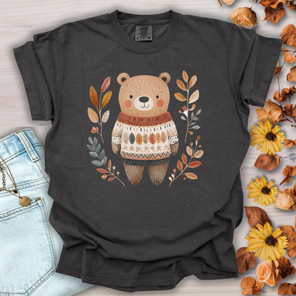 Autumn Bear in Sweater with Foliage T-Shirt