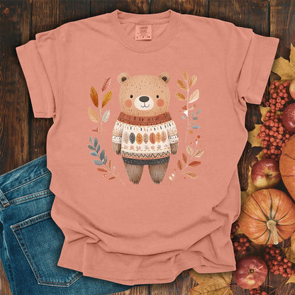 Autumn Bear in Sweater with Foliage T-Shirt
