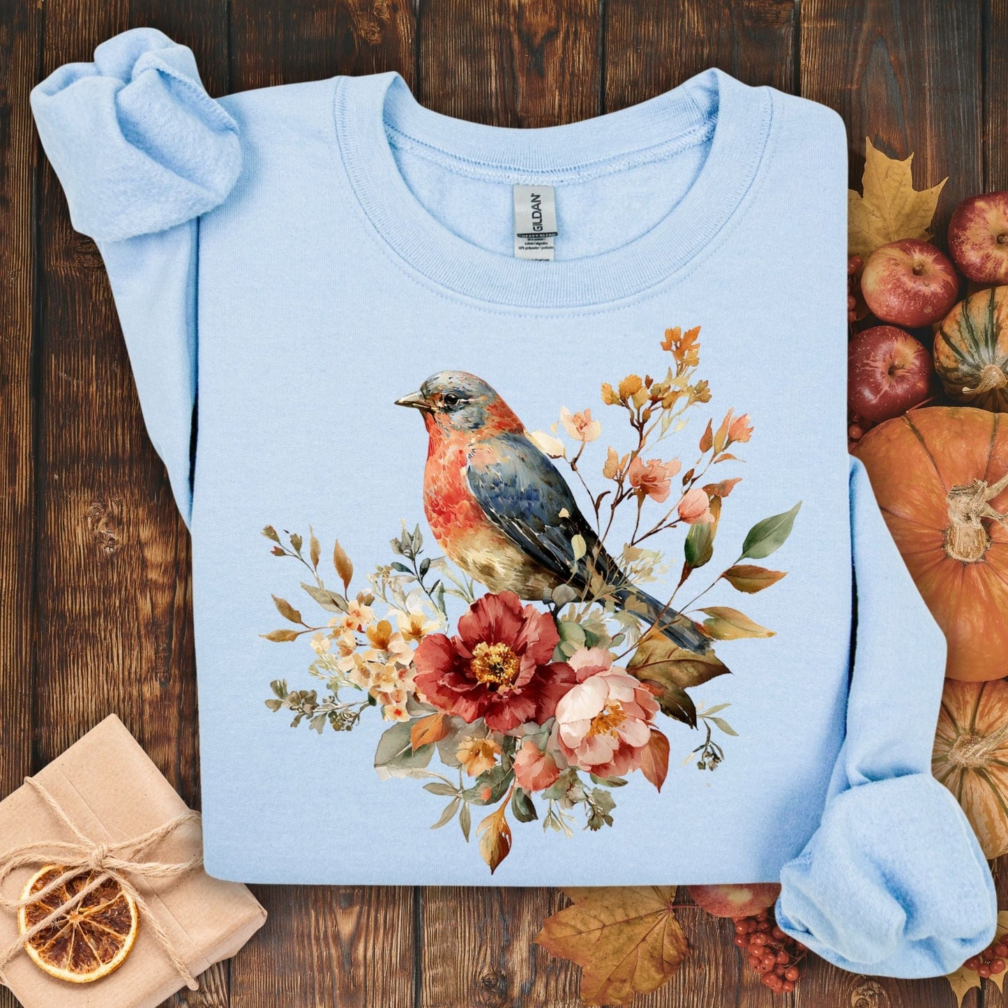 Autumn Blue Bird with Roses Sweatshirt