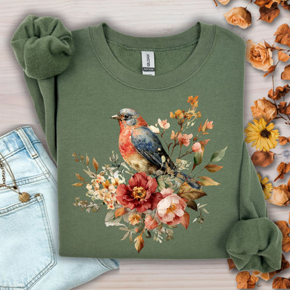 Autumn Blue Bird with Roses Sweatshirt