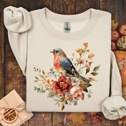 Autumn Blue Bird with Roses Sweatshirt