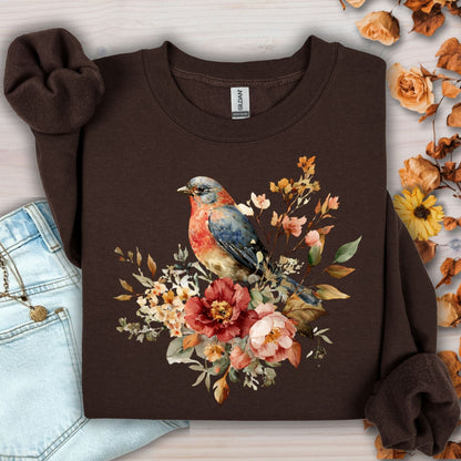 Autumn Blue Bird with Roses Sweatshirt