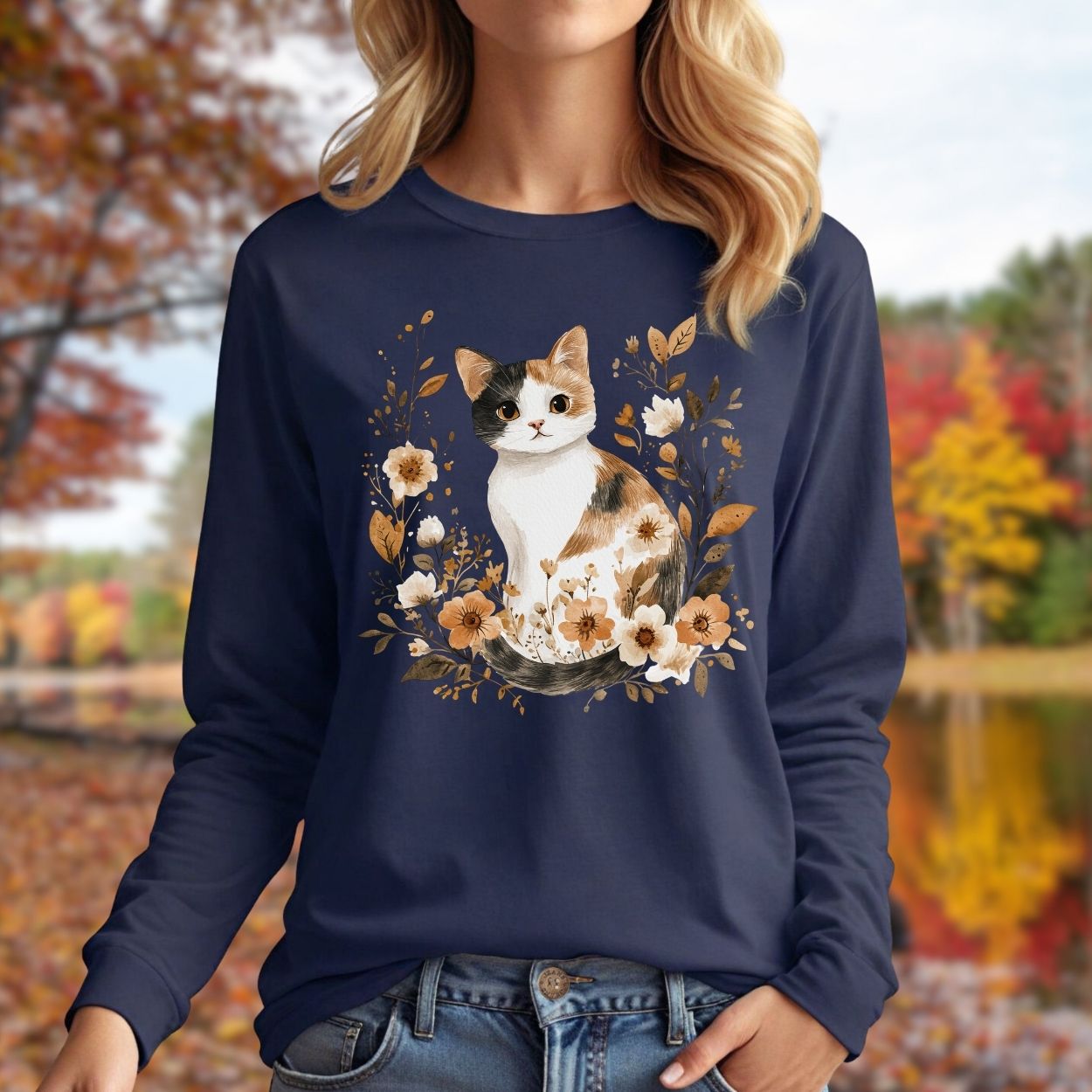 Autumn Calico Cat Long Sleeve Tee