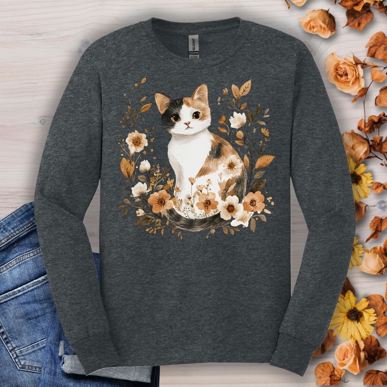 Autumn Calico Cat Long Sleeve Tee