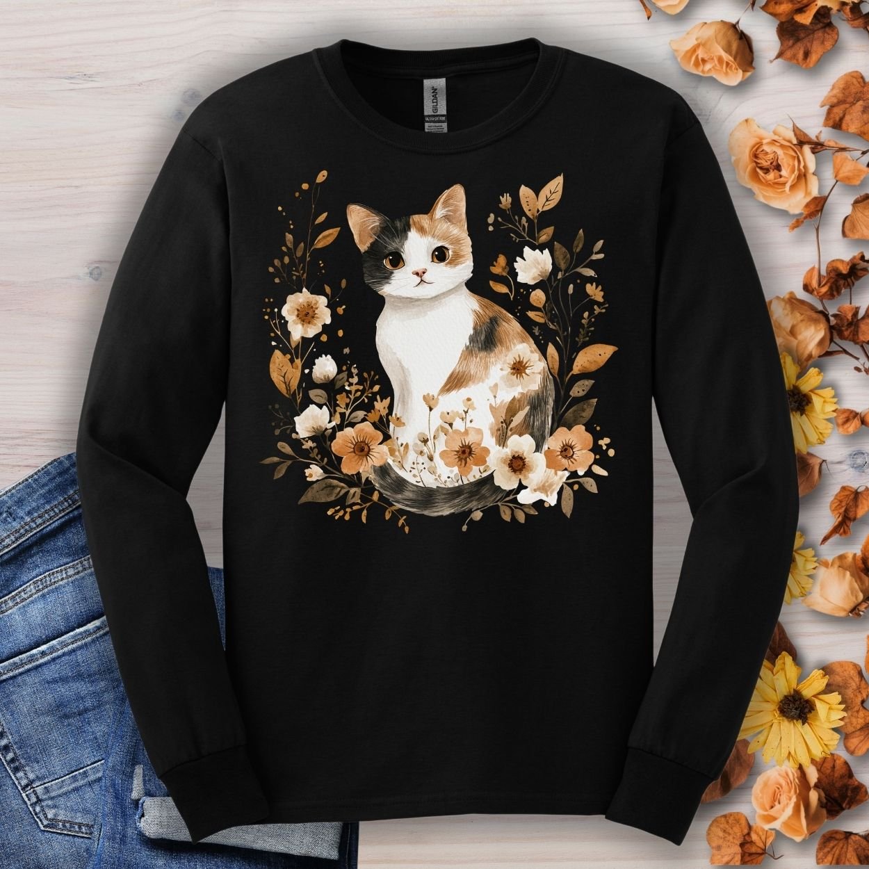 Autumn Calico Cat Long Sleeve Tee