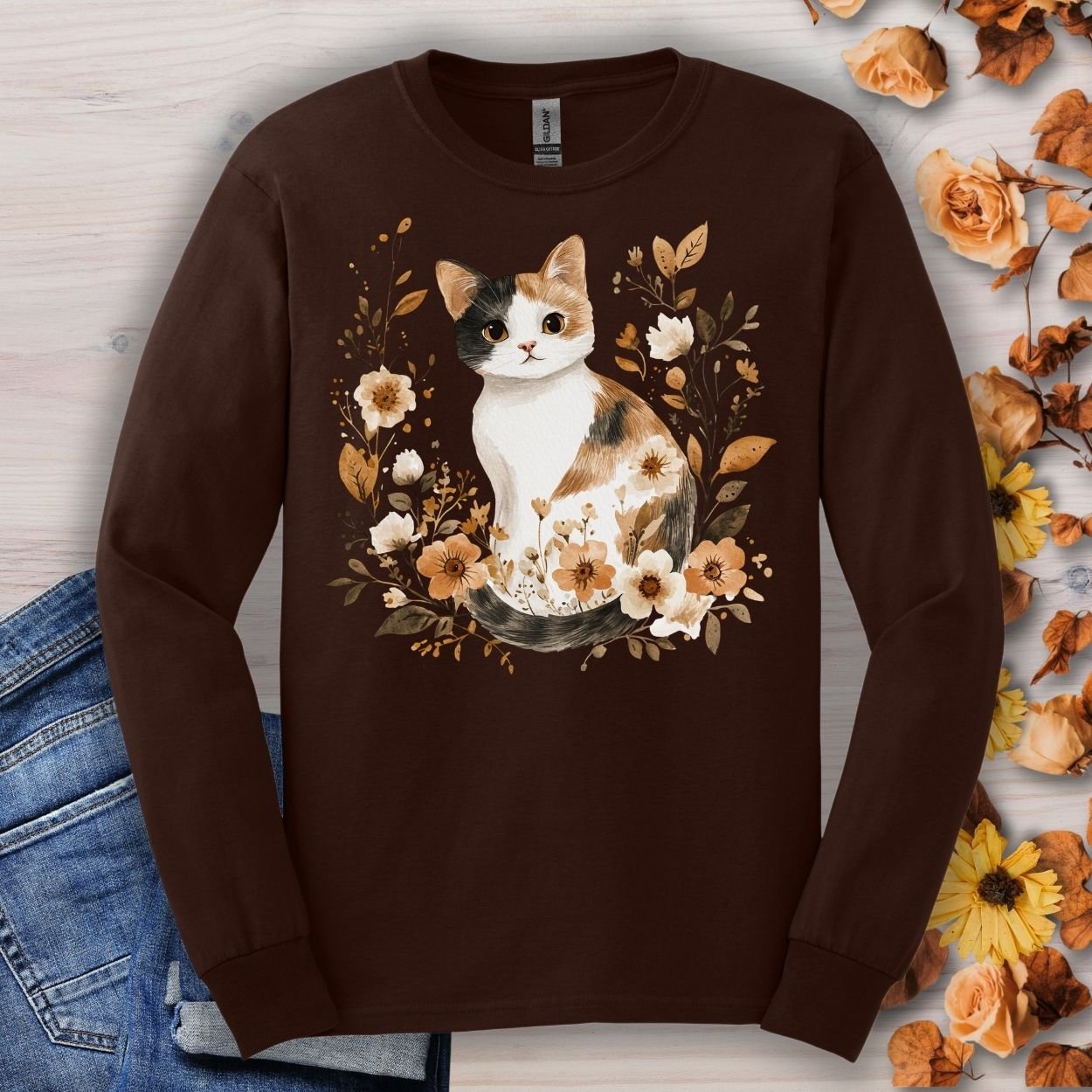 Autumn Calico Cat Long Sleeve Tee