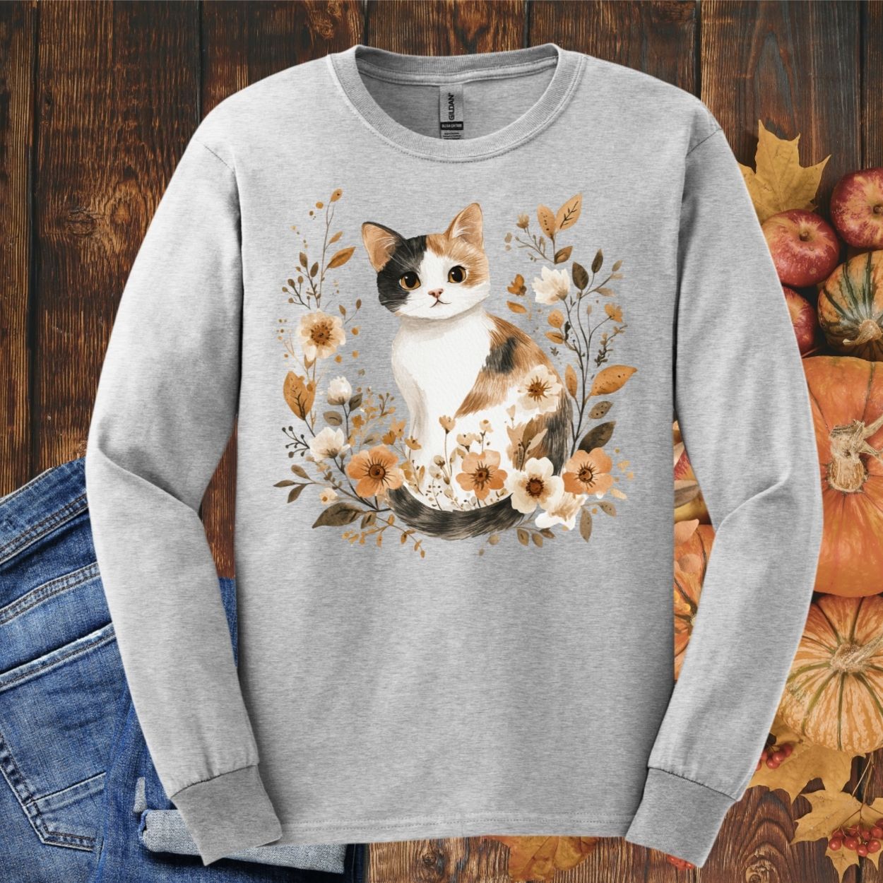 Autumn Calico Cat Long Sleeve Tee