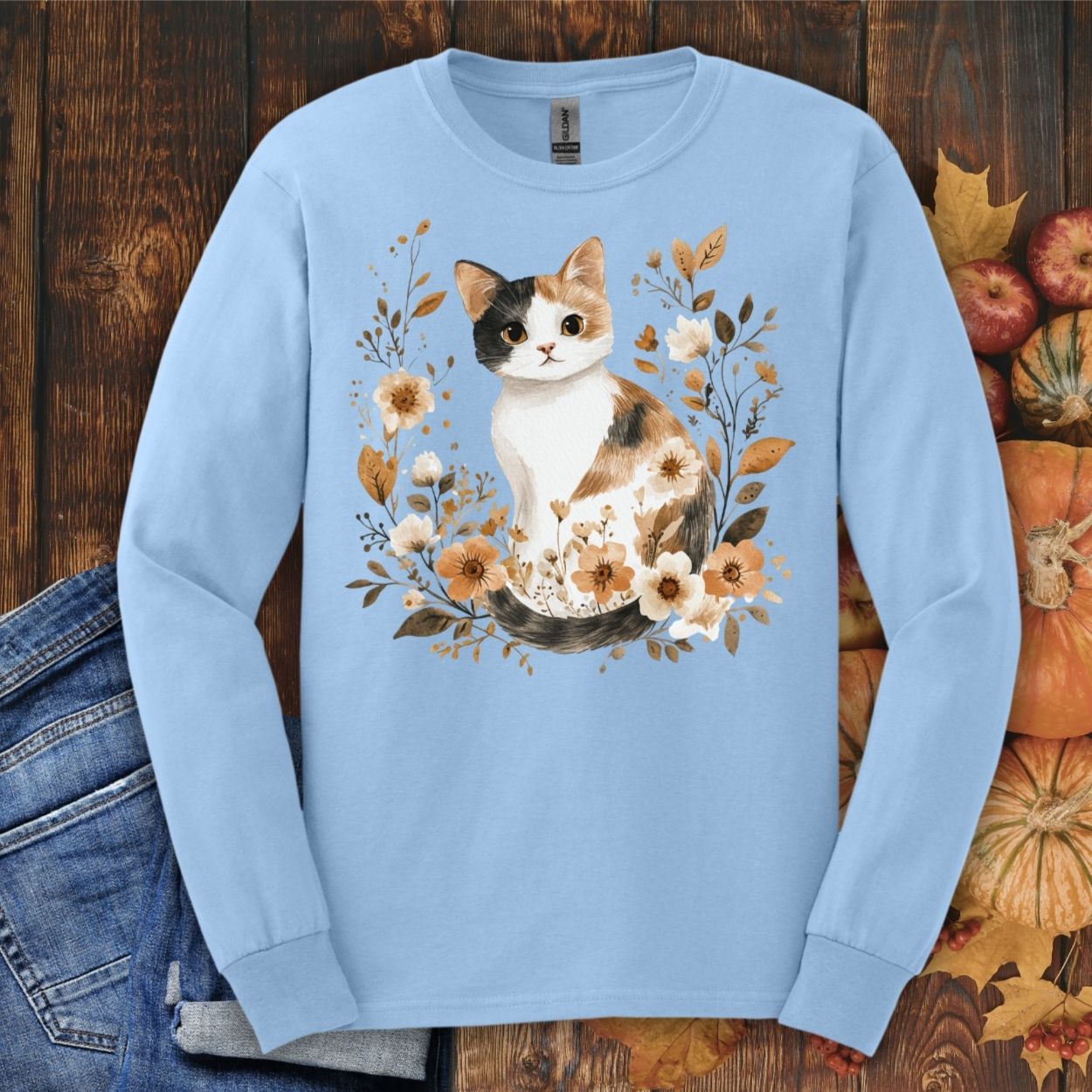 Autumn Calico Cat Long Sleeve Tee