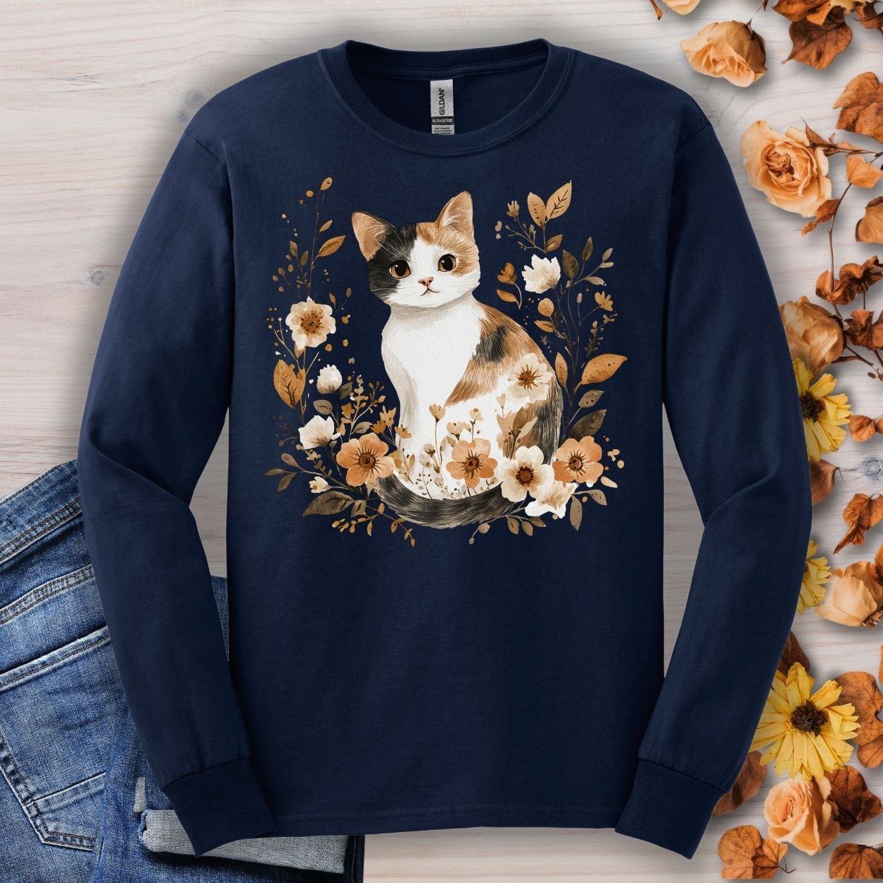 Autumn Calico Cat Long Sleeve Tee