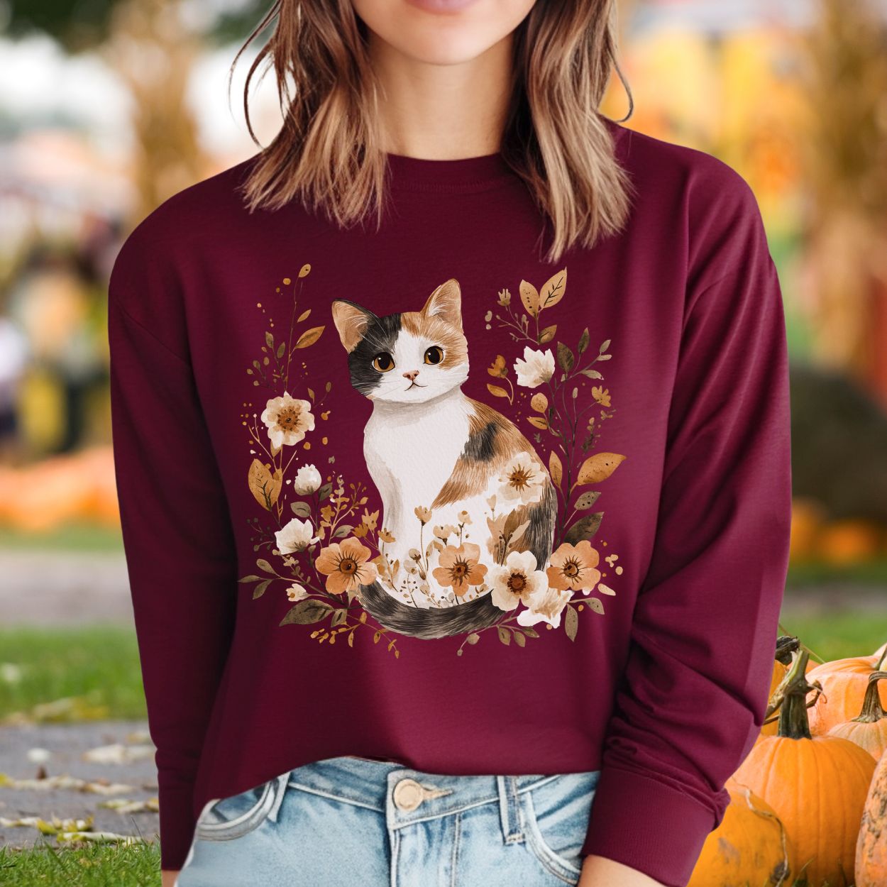Autumn Calico Cat Long Sleeve Tee