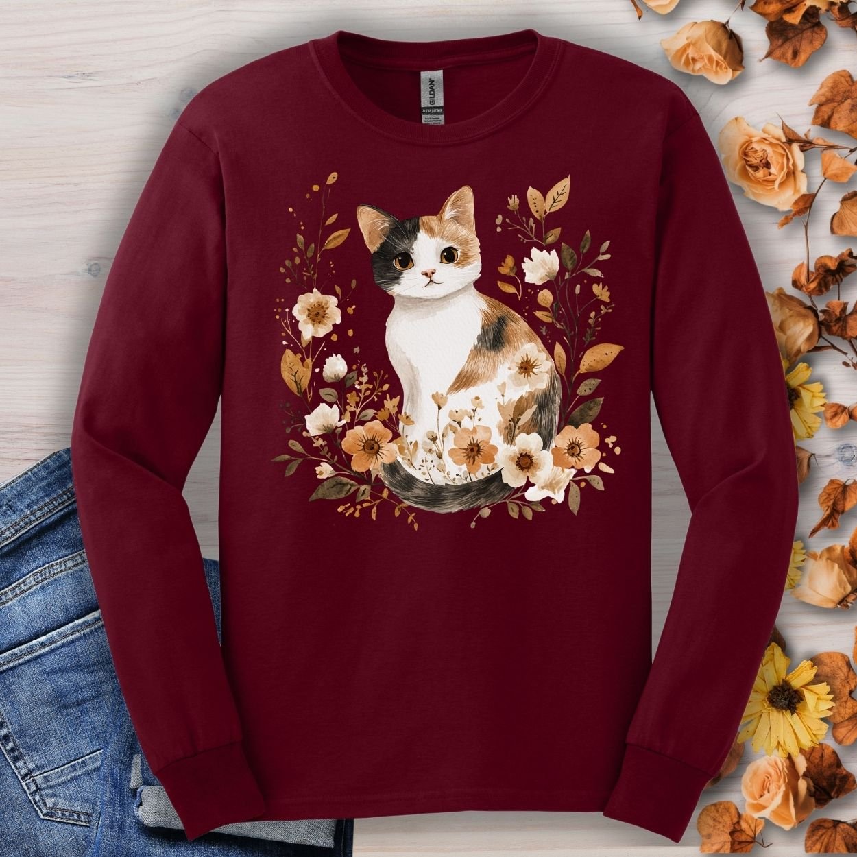 Autumn Calico Cat Long Sleeve Tee