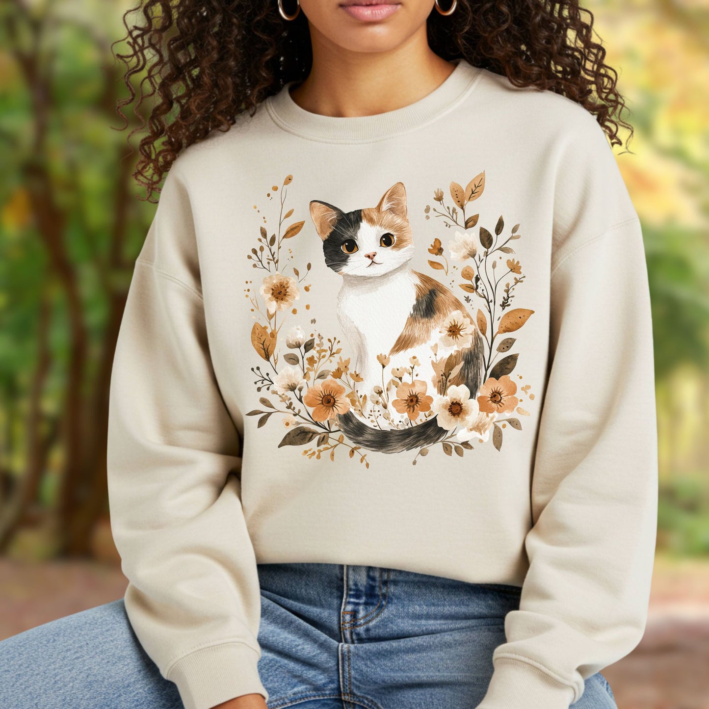Autumn Calico Cat & Wildflowers Sweatshirt
