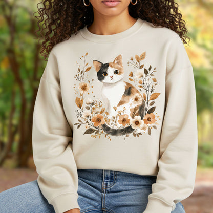 Autumn Calico Cat & Wildflowers Sweatshirt