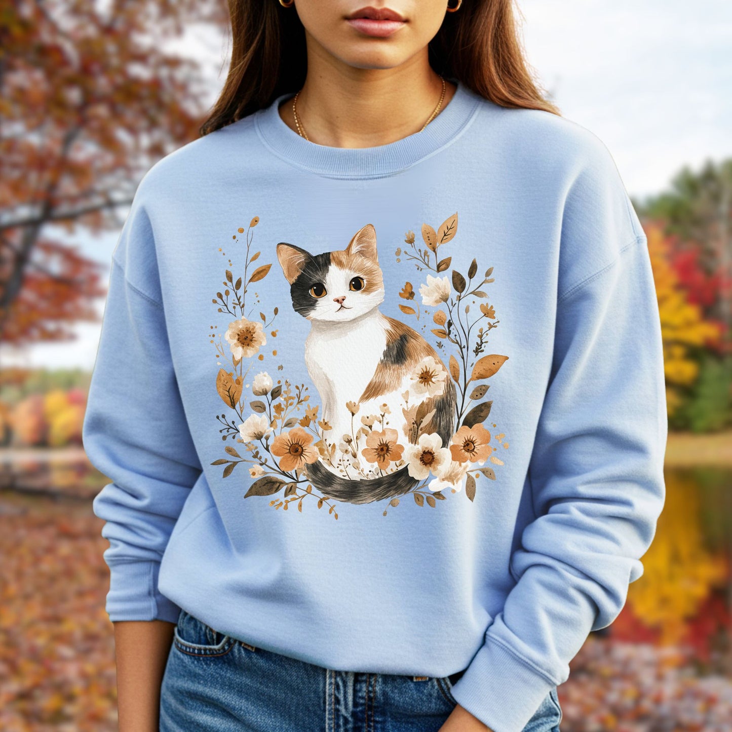 Autumn Calico Cat & Wildflowers Sweatshirt