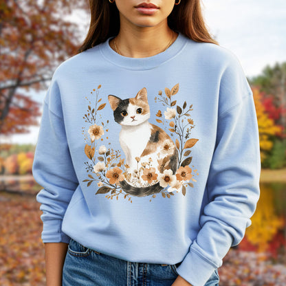 Autumn Calico Cat & Wildflowers Sweatshirt