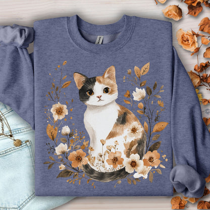 Autumn Calico Cat & Wildflowers Sweatshirt