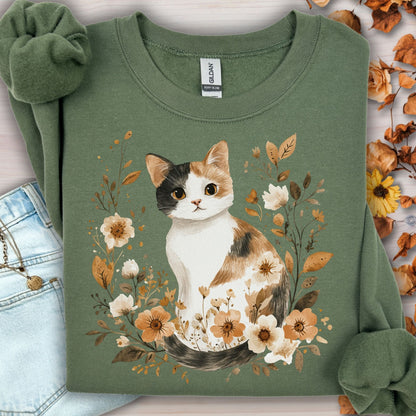 Autumn Calico Cat & Wildflowers Sweatshirt
